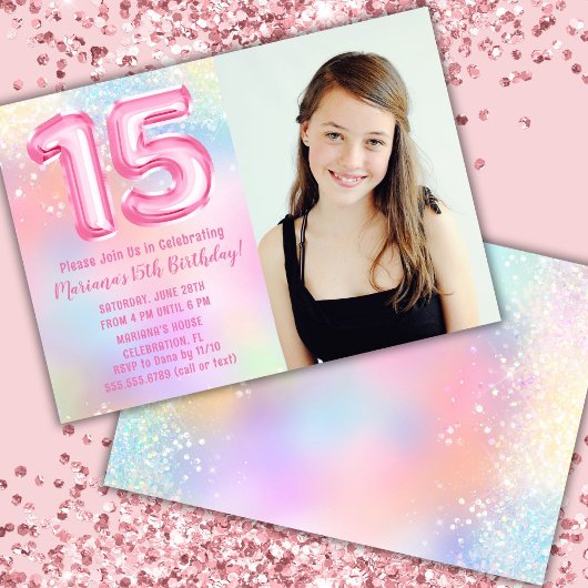 ピンクの虹の15歳の誕生日 招待状