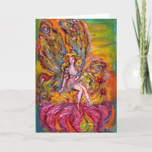 ピンクの虹彩の花の妖精ファンタジー シーズンカード (正面)