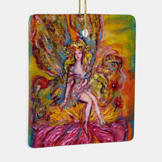 ピンクの虹彩の花の妖精ファンタジー セラミックオーナメント (右)