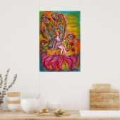 ピンクの虹彩の花の妖精ファンタジー ポスター (キッチン)