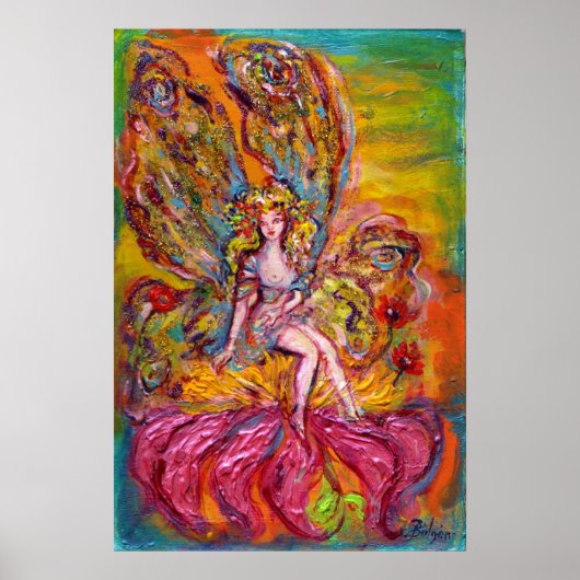 ピンクの虹彩の花の妖精ファンタジー ポスター (正面)