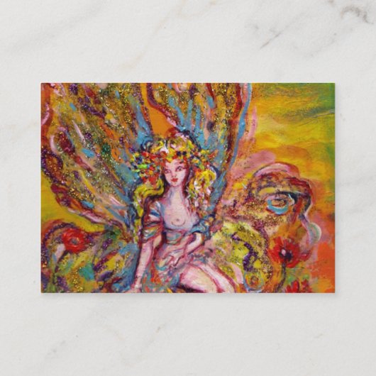 ピンクの虹彩の花の妖精ファンタジー 名刺 (裏面)