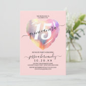 ピンクの虹彩ホイルハートバルーンキンセアニエラ 招待状 (スタンド正面)