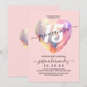 ピンクの虹彩ホイルハートバルーンキンセアニエラ 招待状 (正面/裏面)