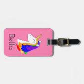 ピンクの虹色の髪のユニコーンの黄色い荷物タグ ラゲッジタグ (正面横)