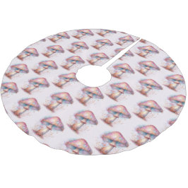 ピンクの虹色の魅力化されたキノコの装飾 ブラッシュドポリエステルツリースカート