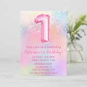 ピンクの虹1歳の誕生日 招待状 (スタンド正面)