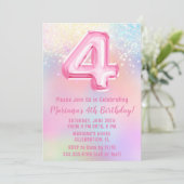 ピンクの虹4歳の誕生日 招待状 (スタンド正面)