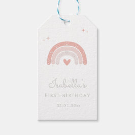 ピンクの虹 1歳の誕生日 水彩  ギフトタグ