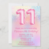 ピンクの虹 11歳の誕生日 招待状 (正面)