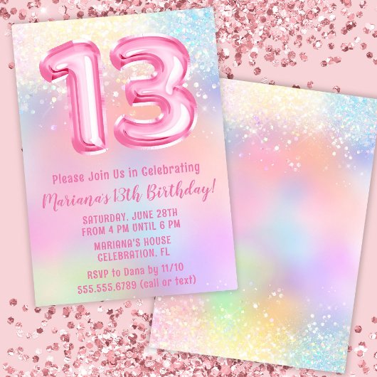 ピンクの虹 13歳の誕生日 招待状