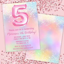 ピンクの虹 5歳の誕生日 招待状