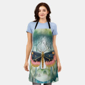ピンクの蛾の森の夜 エプロン (着用した状態)