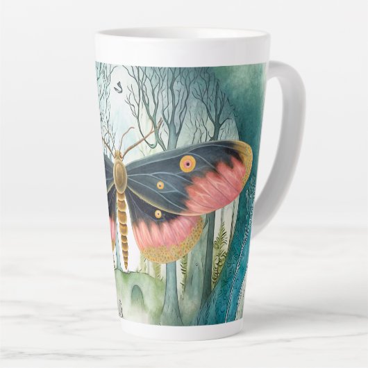ピンクの蛾の森の夜 カフェラテマグ (右アングル)