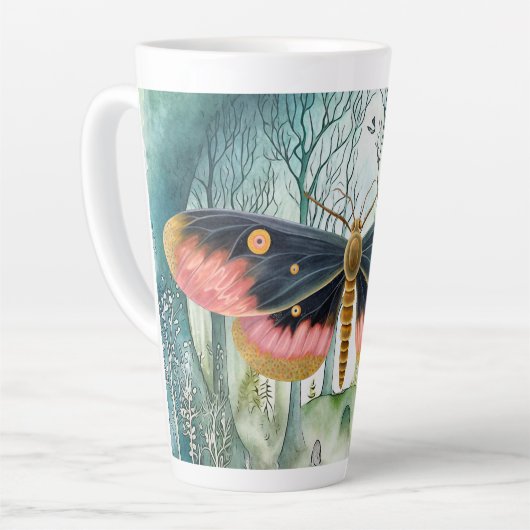 ピンクの蛾の森の夜 カフェラテマグ (左アングル)