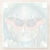 ピンクの蛾の森の夜 ガラスコースター (裏面)