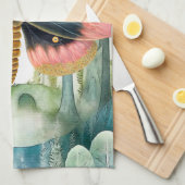 ピンクの蛾の森の夜 キッチンタオル (四つ折り)