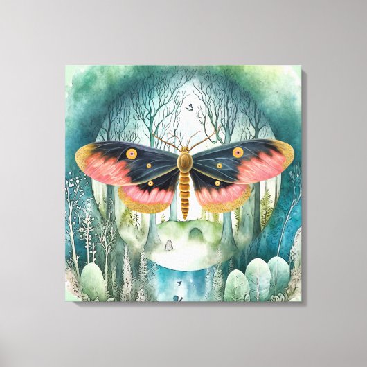 ピンクの蛾の森の夜 キャンバスプリント (正面)