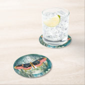 ピンクの蛾の森の夜 ラウンドペーパーコースター (インサイチュ)