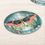 ピンクの蛾の森の夜 ラウンドペーパーコースター (アングル)