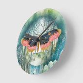 ピンクの蛾の森の夜 ラウンド壁時計 (傾斜)