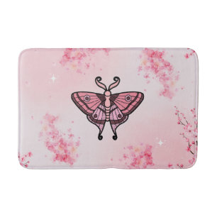 ピンクの蛾、桜水疱、桜背景 バスマット