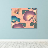 ピンクの蜂と花 葛飾北斎クラシックアート キャンバスプリント (インサイチュ (ウッドフロア))