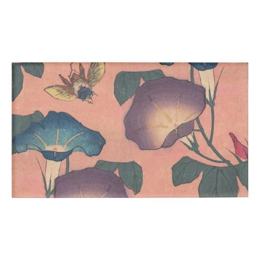 ピンクの蜂と花 葛飾北斎クラシックアート 名札 (正面)