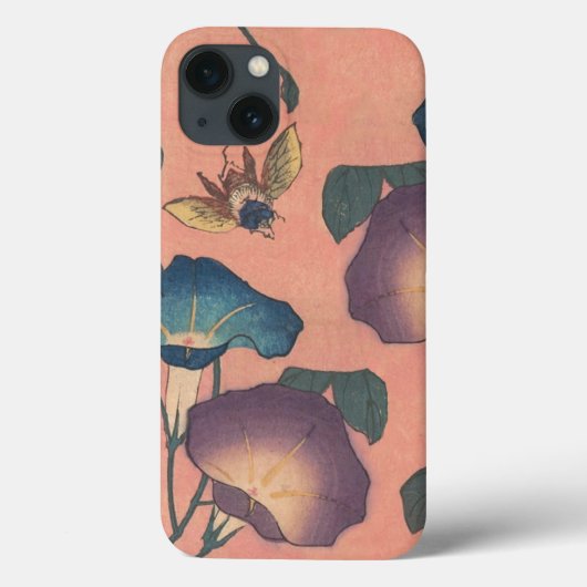 ピンクの蜂と花 葛飾北斎クラシックアート Case-Mate iPhoneケース (裏面)