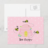 ピンクの蜂の巣 - Bee Happy ポストカード (正面/裏面)
