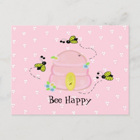 ピンクの蜂の巣 - Bee Happy ポストカード (正面)