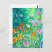 ピンクの蜂香油の花園こんにちは ポストカード (正面/裏面)
