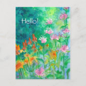 ピンクの蜂香油の花園こんにちは ポストカード (正面)