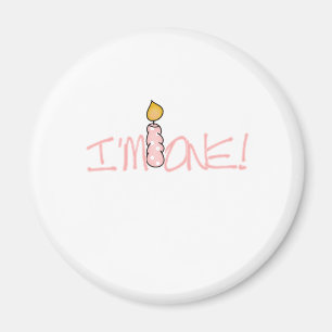 ピンクの蝋燭私は1つの誕生日です マグネット
