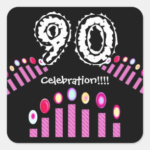 ピンクの蝋燭第90の誕生祝い!!! スクエアシール