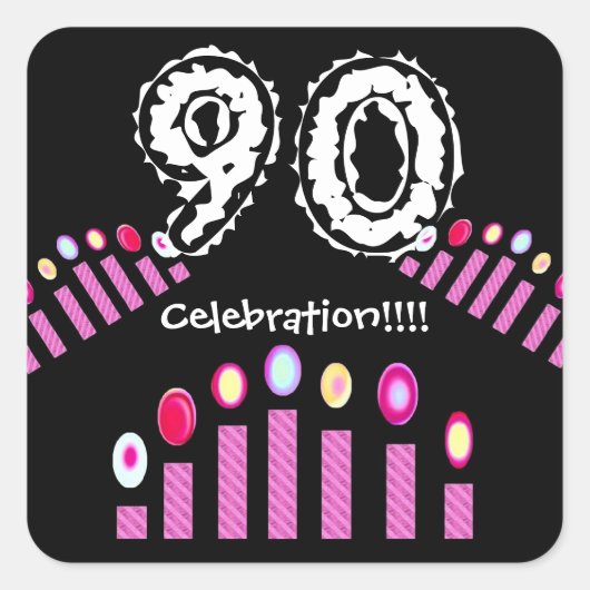 ピンクの蝋燭第90の誕生祝い!!! スクエアシール (正面)