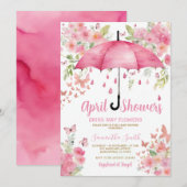 ピンクの蝶々 四月の雨が五月の花を育てる 招待状 (正面/裏面)