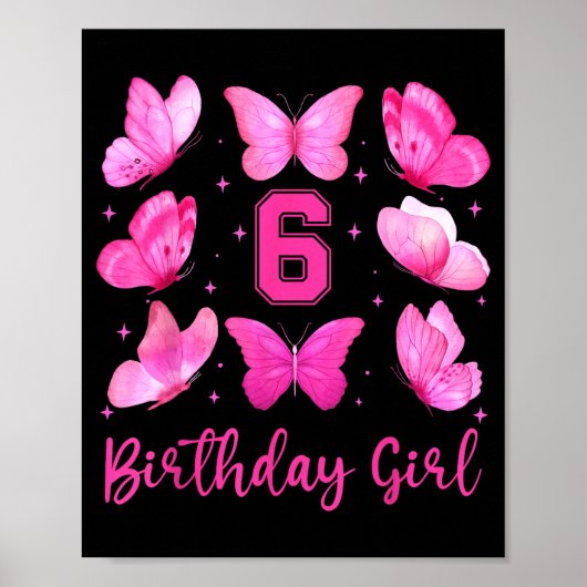 ピンクの蝶々 6歳の誕生日 コケット 6歳の女の子 ポスター (正面)