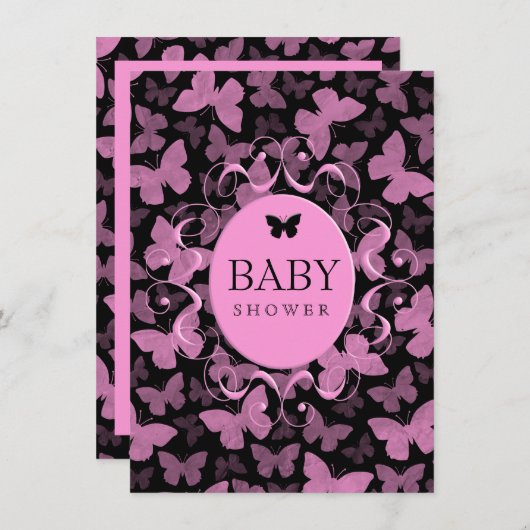ピンクの蝶が黒に 招待状 (正面/裏面)