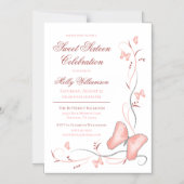 ピンクの蝶とスワールスイート16 マグネット招待状 (正面)