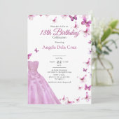 ピンクの蝶とドレス 18歳の誕生日デビュー 招待状 (スタンド正面)