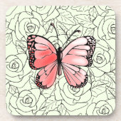 ピンクの蝶とバラアート – 色を選択 コースター (正面)