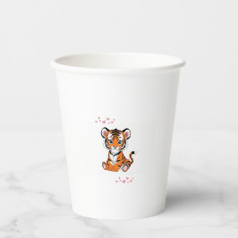 🐯ピンクの蝶とベビー虎のイラスト - 紙コップ