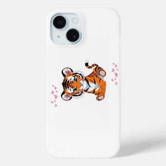 🐯ピンクの蝶とベビー虎のイラスト - iPhone 15ケース