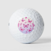 ピンクの蝶と花のパターン ゴルフボール (正面)