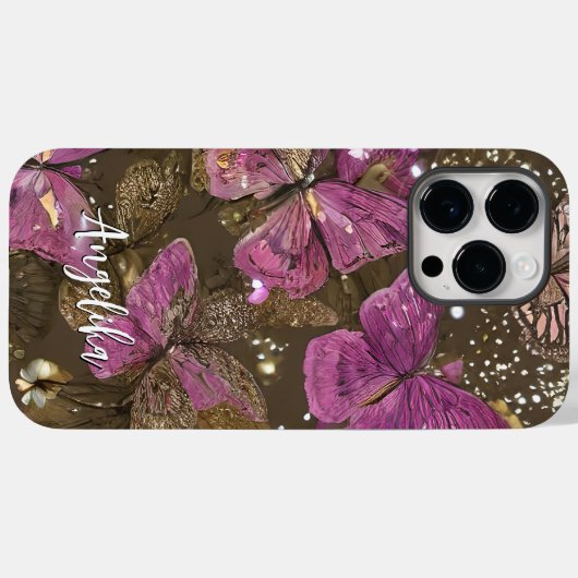 ピンクの蝶と花の名パーソナライズされた前 Case-Mate iPhoneケース (裏面 (横))