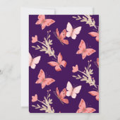ピンクの蝶と花の紫のベビーシャワー 招待状 (裏面)