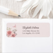 ピンクの蝶と花の赤ちゃんシャワーアドレス ラベル (インサイチュ)