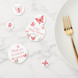 ピンクの蝶と花の赤ちゃんシャワー コンフェッティ