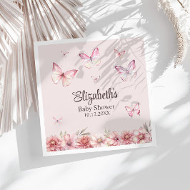 ピンクの蝶と花の赤ちゃんシャワー スタンダードランチョンナプキン